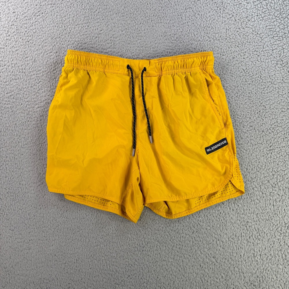 Legends Luka Shorts Mens Large Yellow Perforated Vents Athletic Running 5 Inseam